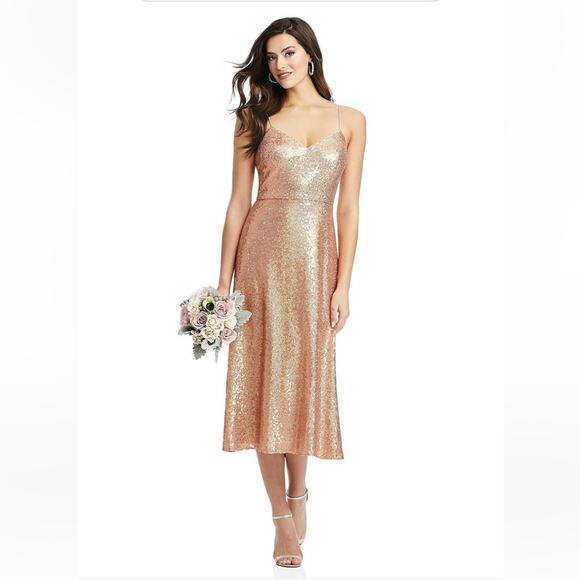 NWT Dessy Collection Elle Sequin Rose Gold Midi Dress Sz 2 - Picture 8 of 10